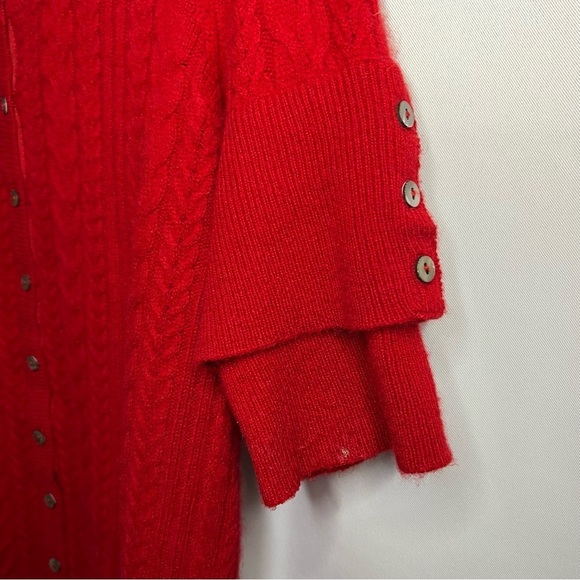 Vertical Design Red 100% Cashmere Cardigan Sweater Size Medium With Buttons - Picture 4 of 15